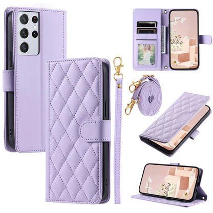 For Samsung Galaxy S21 Ultra 5G Wallet Case Leather Stand Cover Rhombus Grid