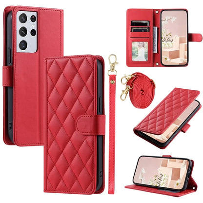 For Samsung Galaxy S21 Ultra 5G Wallet Case Leather Stand Cover Rhombus Grid