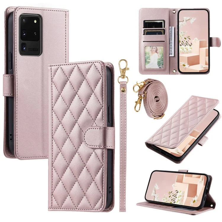 For Samsung Galaxy S20 Ultra Case Stand Flip Leather Phone Cover with 2 Straps