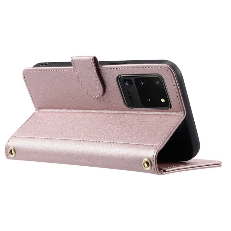 For Samsung Galaxy S20 Ultra Case Stand Flip Leather Phone Cover with 2 Straps