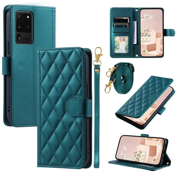 For Samsung Galaxy S20 Ultra Case Stand Flip Leather Phone Cover with 2 Straps