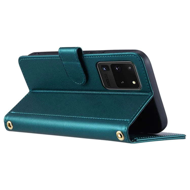 For Samsung Galaxy S20 Ultra Case Stand Flip Leather Phone Cover with 2 Straps