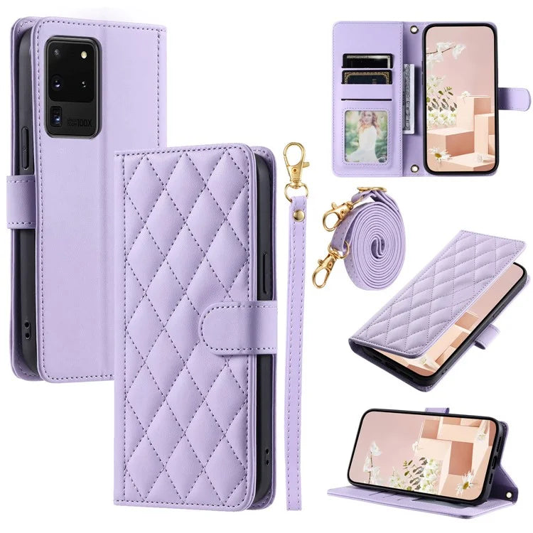 For Samsung Galaxy S20 Ultra Case Stand Flip Leather Phone Cover with 2 Straps
