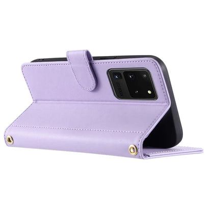 For Samsung Galaxy S20 Ultra Case Stand Flip Leather Phone Cover with 2 Straps