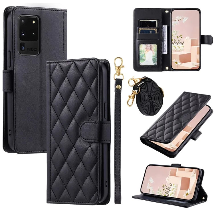 For Samsung Galaxy S20 Ultra Case Stand Flip Leather Phone Cover with 2 Straps