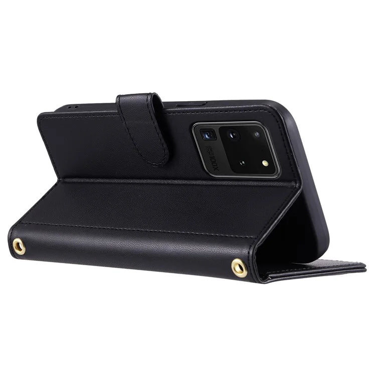 For Samsung Galaxy S20 Ultra Case Stand Flip Leather Phone Cover with 2 Straps