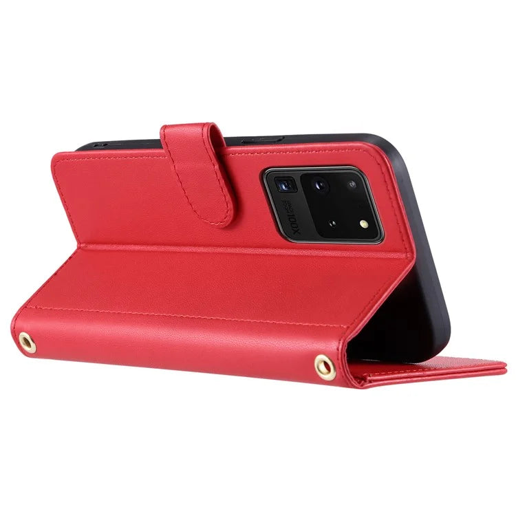 For Samsung Galaxy S20 Ultra Case Stand Flip Leather Phone Cover with 2 Straps