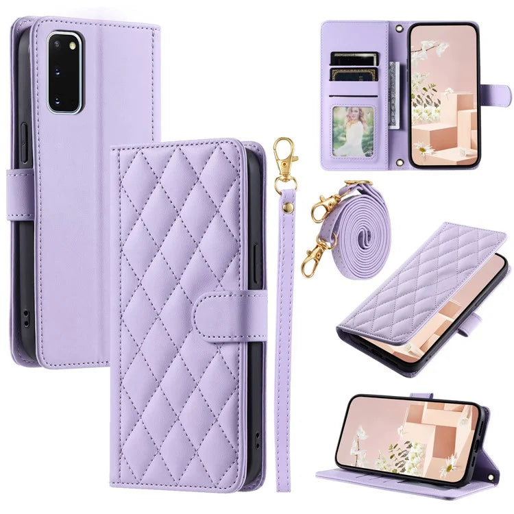For Samsung Galaxy S20 4G / 5G Leather Case with Shoulder Strap Phone Wallet Cover