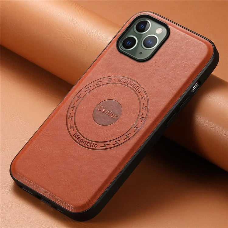 DENIOR For iPhone 11 Pro Magnetic Case PU Leather Non-Slip Grip Phone Back Cover