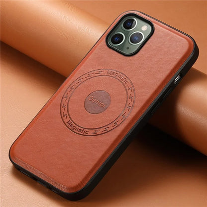 DENIOR For iPhone 11 Pro Magnetic Case PU Leather Non-Slip Grip Phone Back Cover