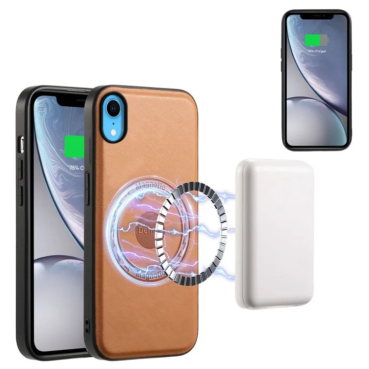 DENIOR For iPhone XR Case PU Leather Phone Back Cover Compatible with Magsafe