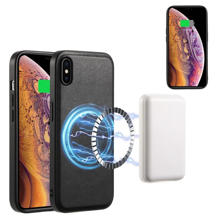 DENIOR For iPhone X / XS Case Compatible with MagSafe Cowhide Texture Shockproof Phone Cover