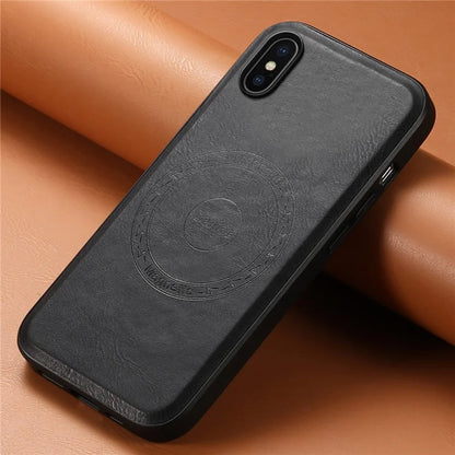 DENIOR For iPhone X / XS Case Compatible with MagSafe Cowhide Texture Shockproof Phone Cover