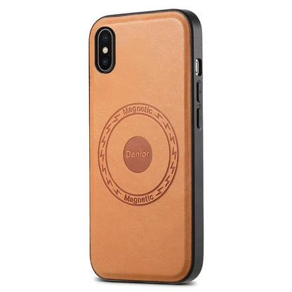 DENIOR For iPhone X / XS Case Compatible with MagSafe Cowhide Texture Shockproof Phone Cover