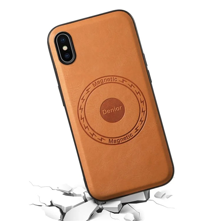 DENIOR For iPhone X / XS Case Compatible with MagSafe Cowhide Texture Shockproof Phone Cover