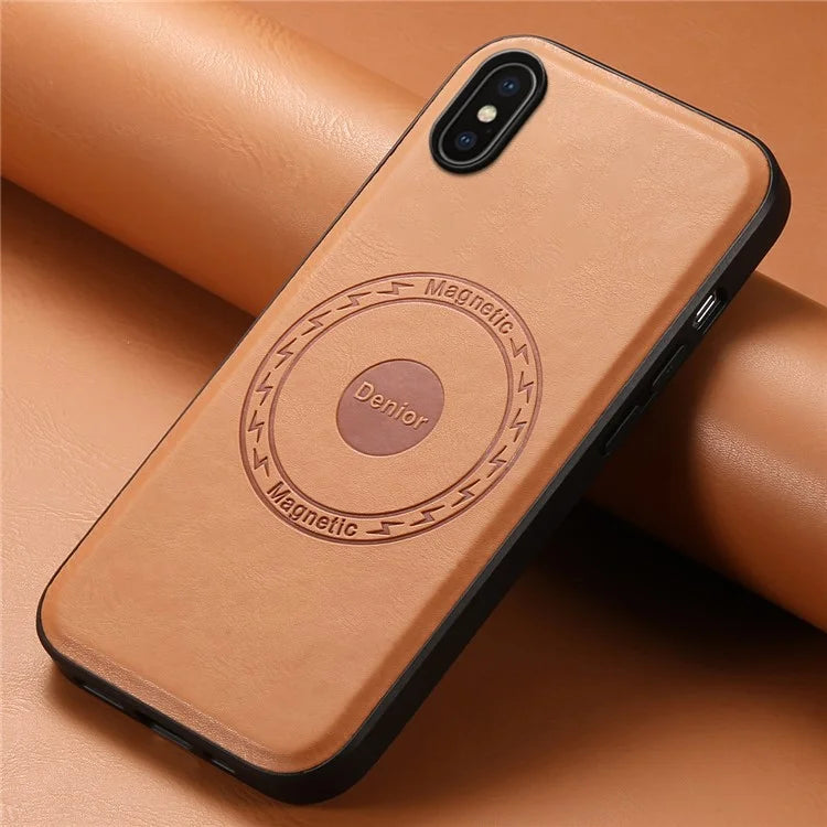 DENIOR For iPhone X / XS Case Compatible with MagSafe Cowhide Texture Shockproof Phone Cover