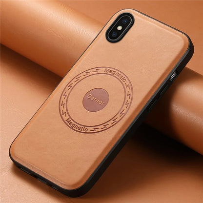 DENIOR For iPhone X / XS Case Compatible with MagSafe Cowhide Texture Shockproof Phone Cover