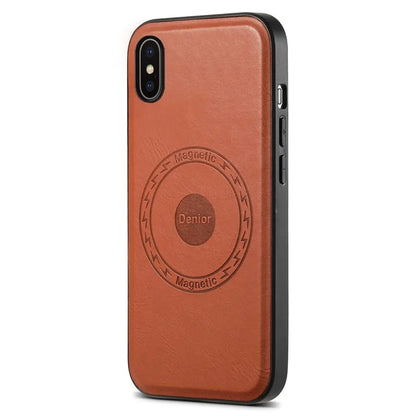 DENIOR For iPhone X / XS Case Compatible with MagSafe Cowhide Texture Shockproof Phone Cover