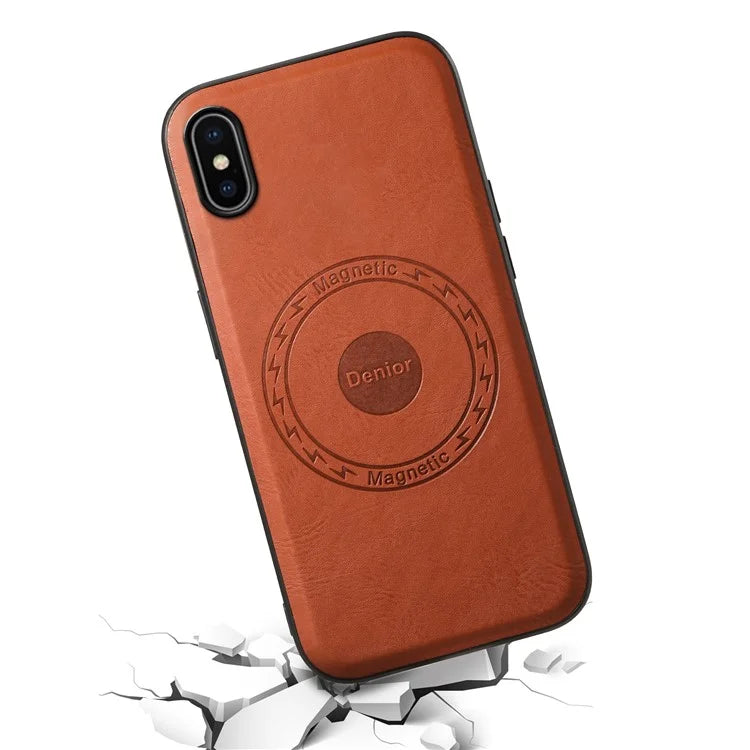 DENIOR For iPhone X / XS Case Compatible with MagSafe Cowhide Texture Shockproof Phone Cover