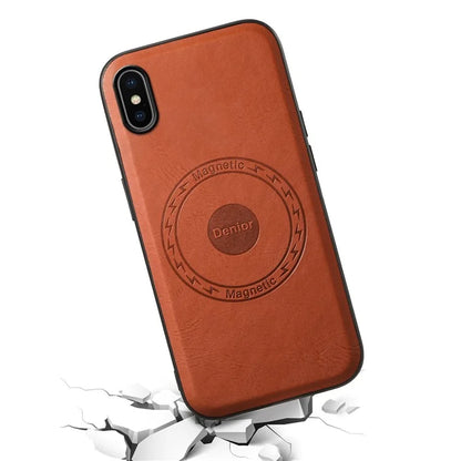 DENIOR For iPhone X / XS Case Compatible with MagSafe Cowhide Texture Shockproof Phone Cover