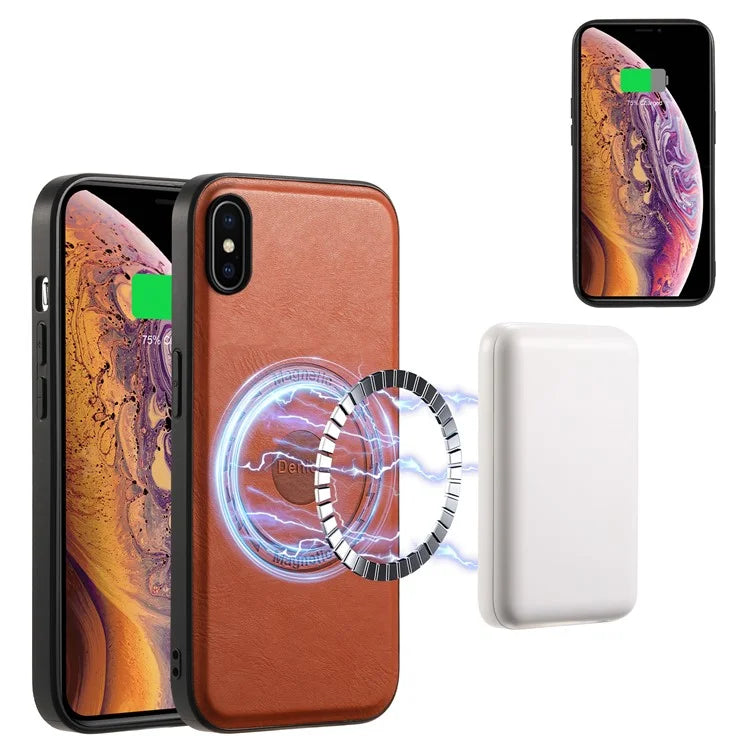 DENIOR For iPhone X / XS Case Compatible with MagSafe Cowhide Texture Shockproof Phone Cover