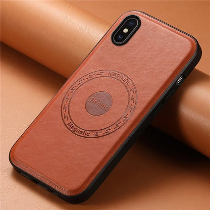 DENIOR For iPhone X / XS Case Compatible with MagSafe Cowhide Texture Shockproof Phone Cover
