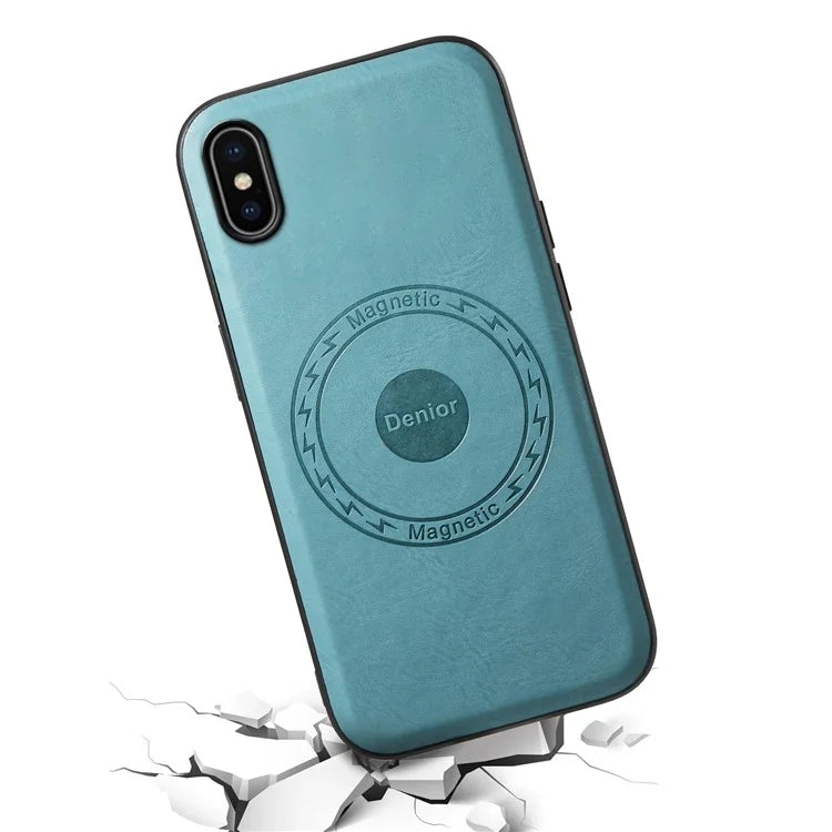DENIOR For iPhone X / XS Case Compatible with MagSafe Cowhide Texture Shockproof Phone Cover
