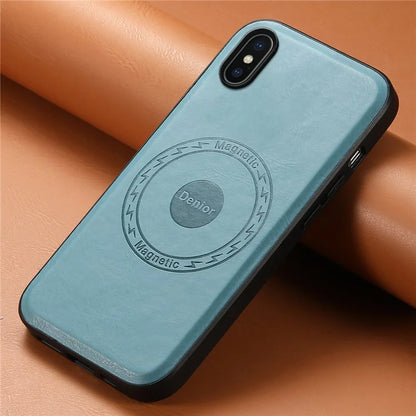 DENIOR For iPhone X / XS Case Compatible with MagSafe Cowhide Texture Shockproof Phone Cover