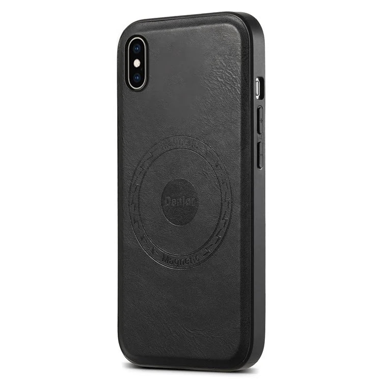DENIOR For iPhone XS Max Magnetic Case PU Leather Coated PC+TPU Shockproof Phone Cover