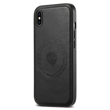 DENIOR For iPhone XS Max Magnetic Case PU Leather Coated PC+TPU Shockproof Phone Cover