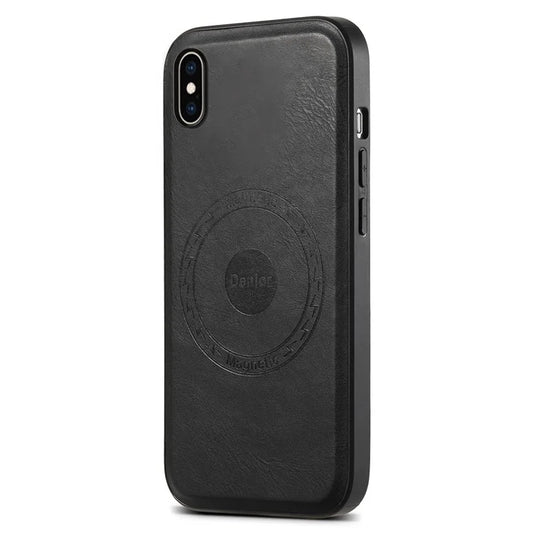 DENIOR For iPhone XS Max Magnetic Case PU Leather Coated PC+TPU Shockproof Phone Cover