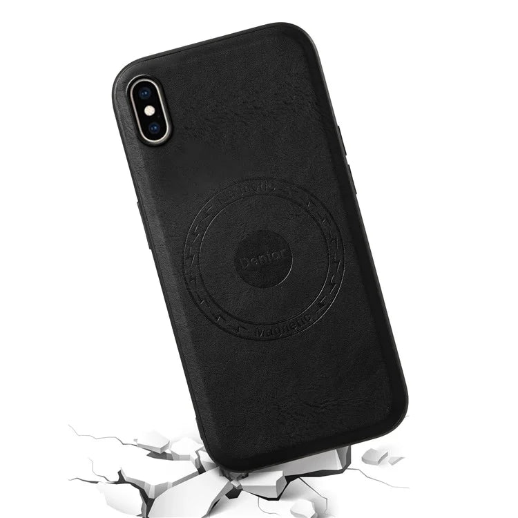 DENIOR For iPhone XS Max Magnetic Case PU Leather Coated PC+TPU Shockproof Phone Cover