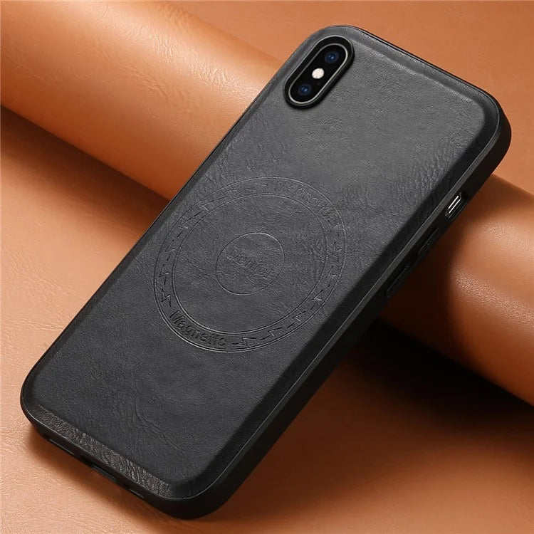 DENIOR For iPhone XS Max Magnetic Case PU Leather Coated PC+TPU Shockproof Phone Cover