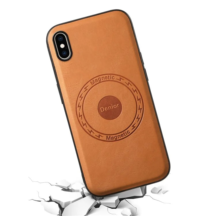 DENIOR For iPhone XS Max Magnetic Case PU Leather Coated PC+TPU Shockproof Phone Cover
