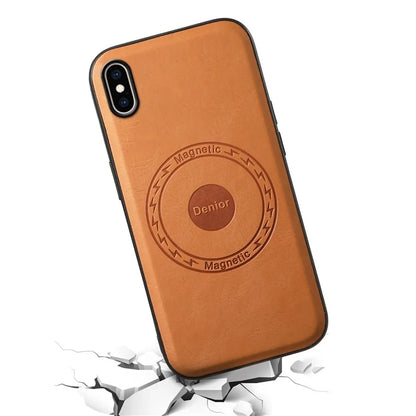DENIOR For iPhone XS Max Magnetic Case PU Leather Coated PC+TPU Shockproof Phone Cover