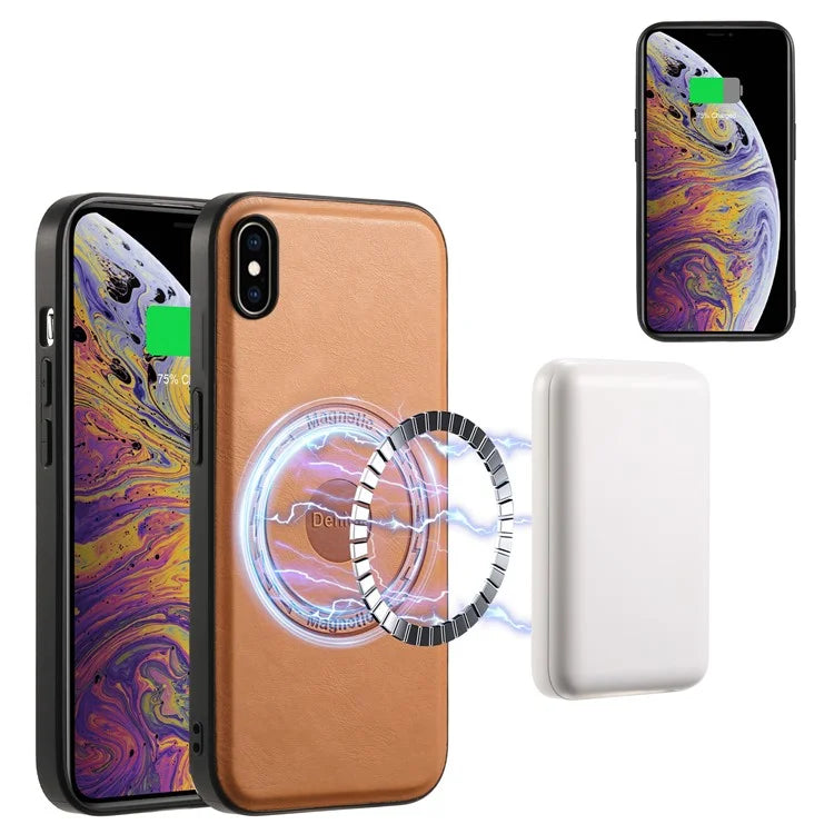 DENIOR For iPhone XS Max Magnetic Case PU Leather Coated PC+TPU Shockproof Phone Cover
