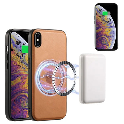 DENIOR For iPhone XS Max Magnetic Case PU Leather Coated PC+TPU Shockproof Phone Cover
