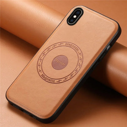 DENIOR For iPhone XS Max Magnetic Case PU Leather Coated PC+TPU Shockproof Phone Cover