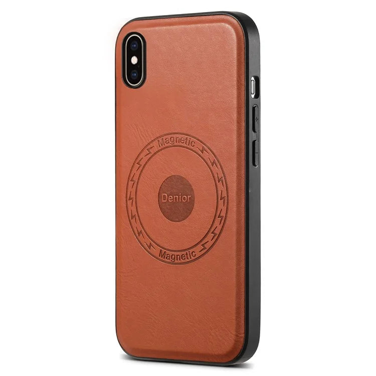 DENIOR For iPhone XS Max Magnetic Case PU Leather Coated PC+TPU Shockproof Phone Cover