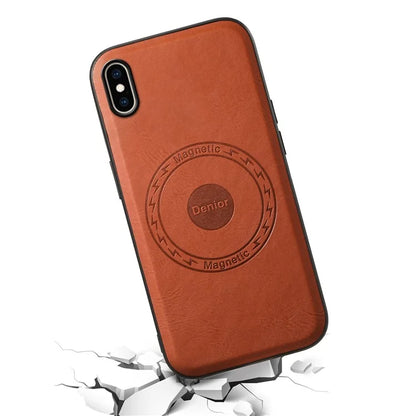 DENIOR For iPhone XS Max Magnetic Case PU Leather Coated PC+TPU Shockproof Phone Cover