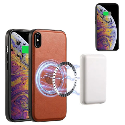 DENIOR For iPhone XS Max Magnetic Case PU Leather Coated PC+TPU Shockproof Phone Cover