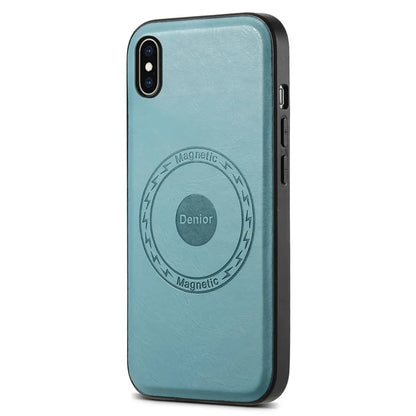 DENIOR For iPhone XS Max Magnetic Case PU Leather Coated PC+TPU Shockproof Phone Cover