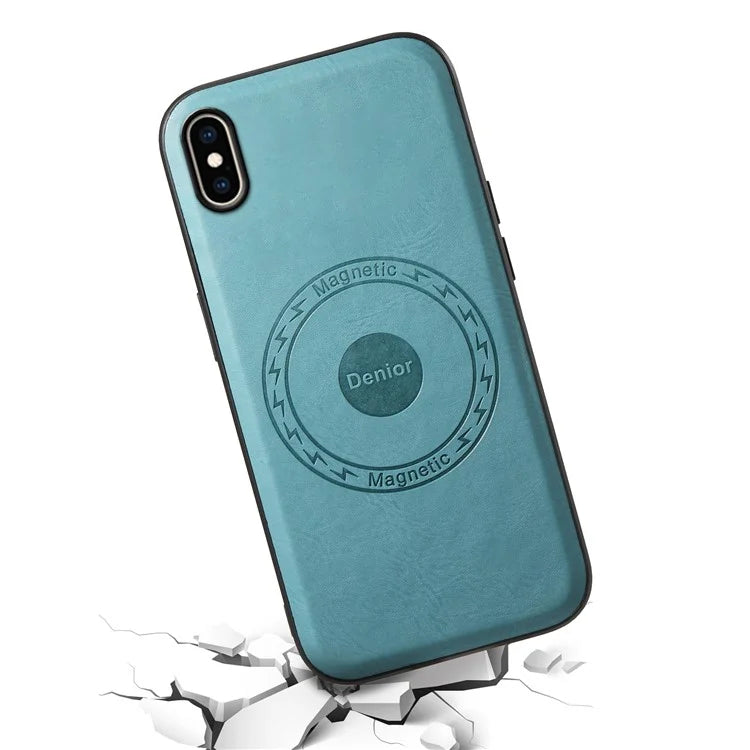 DENIOR For iPhone XS Max Magnetic Case PU Leather Coated PC+TPU Shockproof Phone Cover