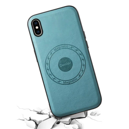 DENIOR For iPhone XS Max Magnetic Case PU Leather Coated PC+TPU Shockproof Phone Cover