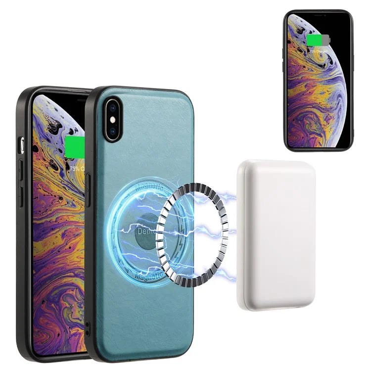 DENIOR For iPhone XS Max Magnetic Case PU Leather Coated PC+TPU Shockproof Phone Cover