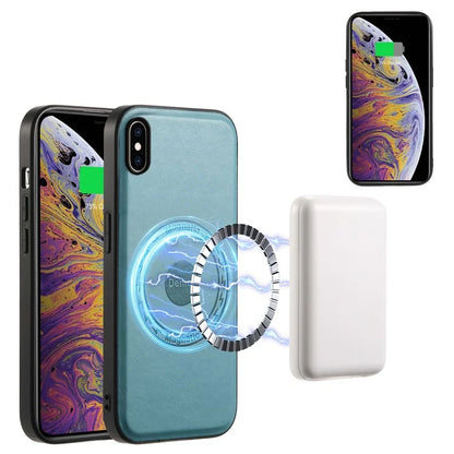 DENIOR For iPhone XS Max Magnetic Case PU Leather Coated PC+TPU Shockproof Phone Cover