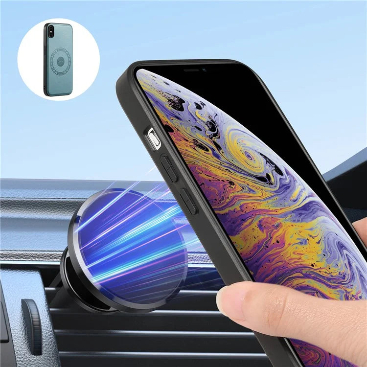 DENIOR For iPhone XS Max Magnetic Case PU Leather Coated PC+TPU Shockproof Phone Cover