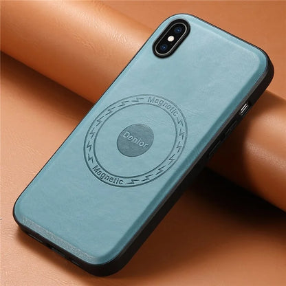 DENIOR For iPhone XS Max Magnetic Case PU Leather Coated PC+TPU Shockproof Phone Cover