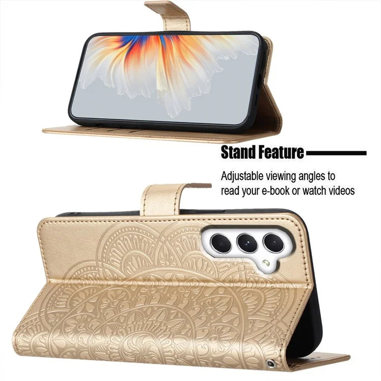 For Samsung Galaxy A15 5G Cell Phone Case Flower Imprinted Wallet Cover