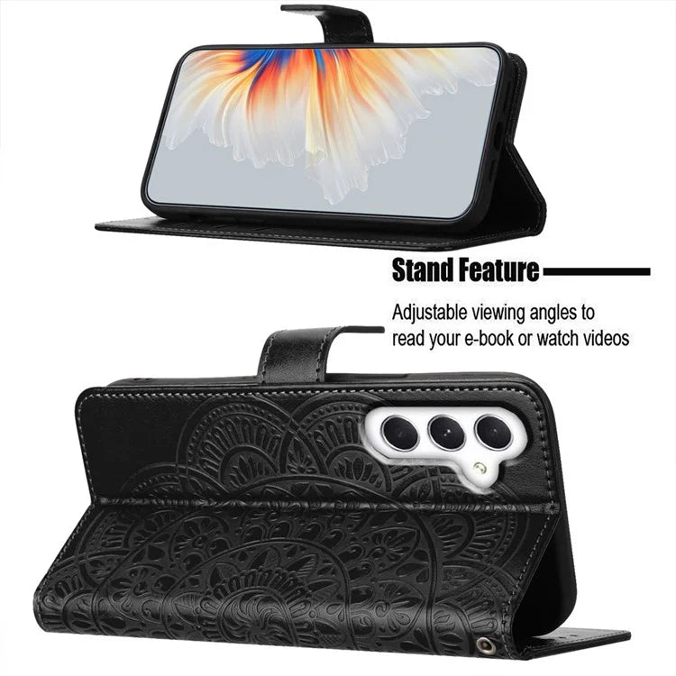 For Samsung Galaxy A15 5G Cell Phone Case Flower Imprinted Wallet Cover